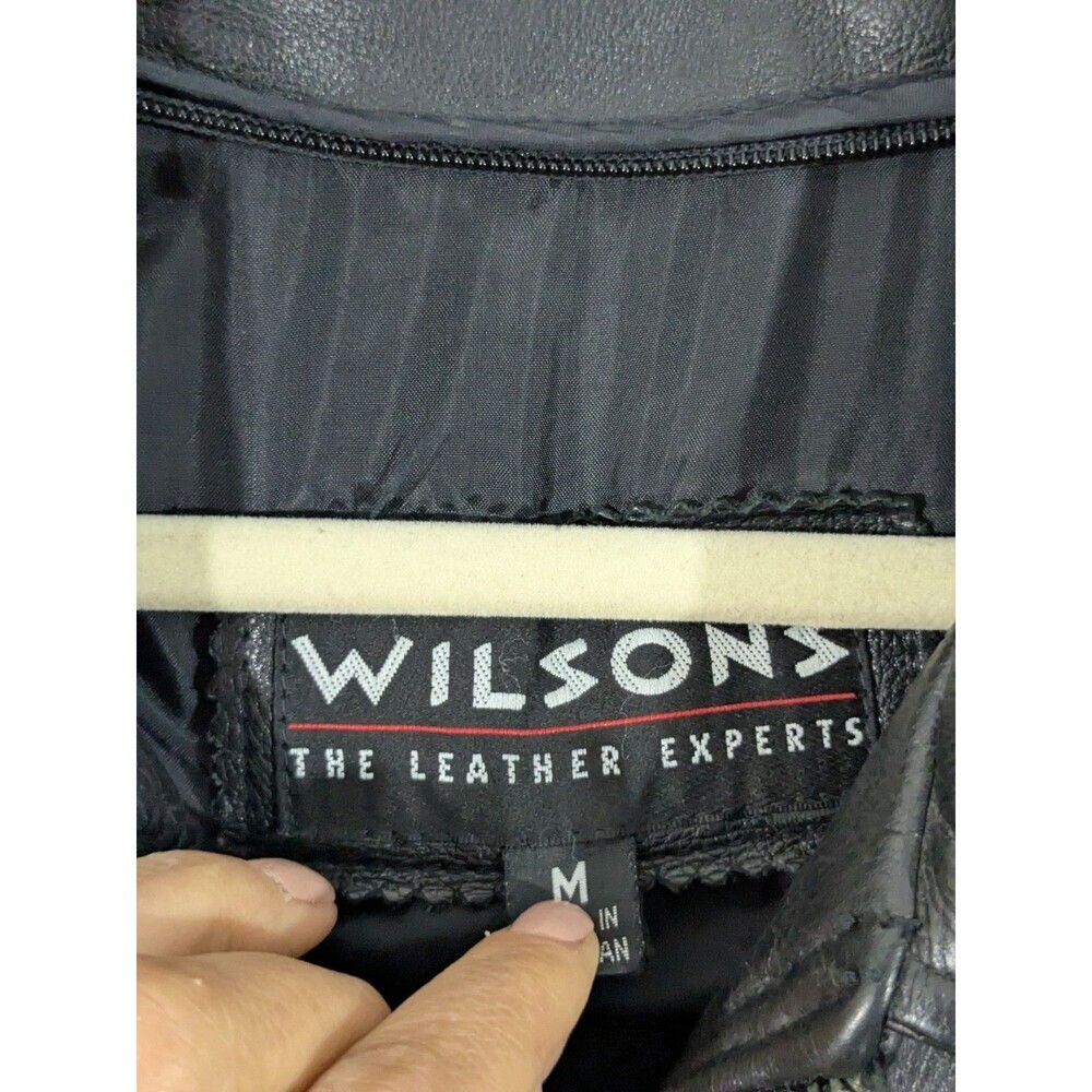 Vintage Wilsons Leather Men's M Motorcycle Jacket Black Leather Cafe Racer Zip - Picture 2 of 16